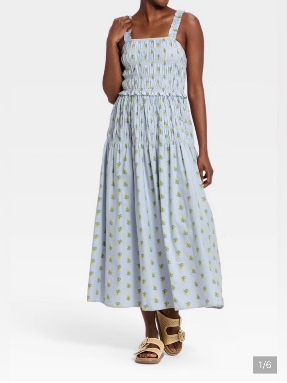 Universal Thread Light Blue Maxi Dress with Green Floral Print